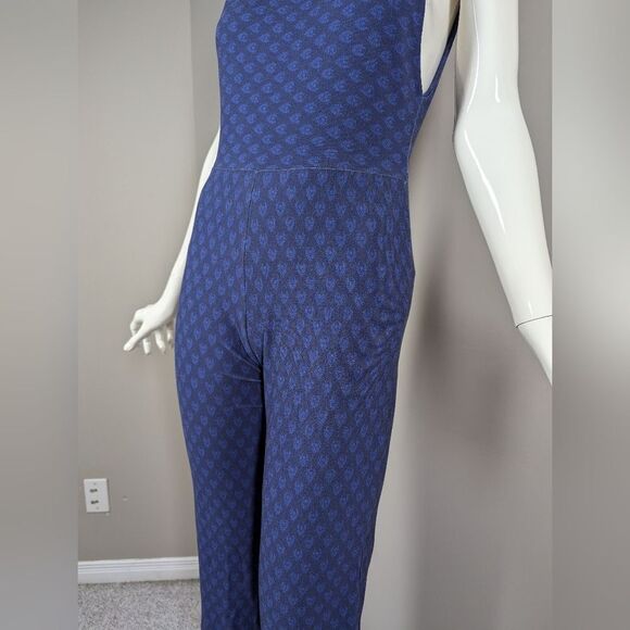 Farm Rio Blue Boho Print Jumpsuit Size Medium Stretchy Flare Leg One Piece - Picture 7 of 12